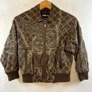 Pelle Pelle Dog Leather Bomber Youth Jacket Coat Sz 6 Brown Streetwear Y2K